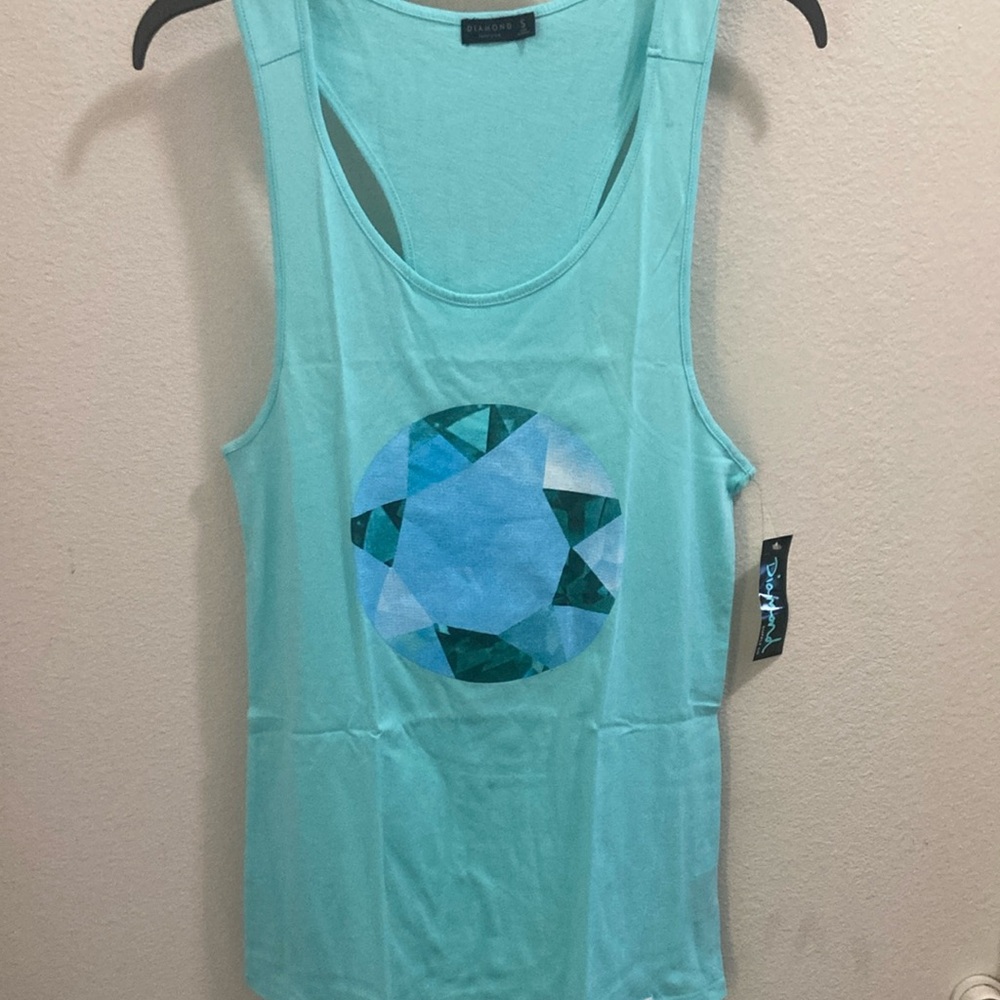 Women’s Blue Relaxed Graphic Tank Top. Diamond Supply. Size Small